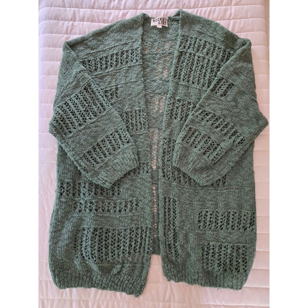 Bucket List Sage Green Open Knit Cardigan Sweater Womens Large Oversized Boho